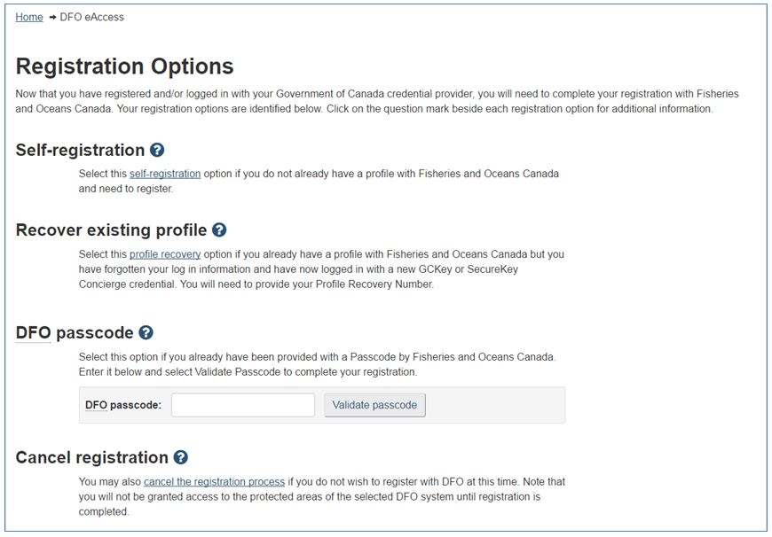 Screenshot : Registration Options