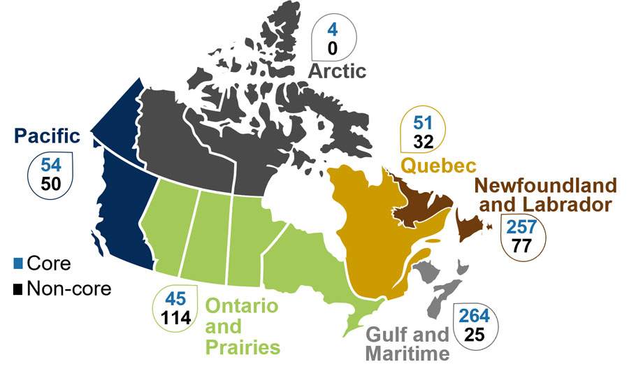 Map showing distribution of small craft harbours across Canada