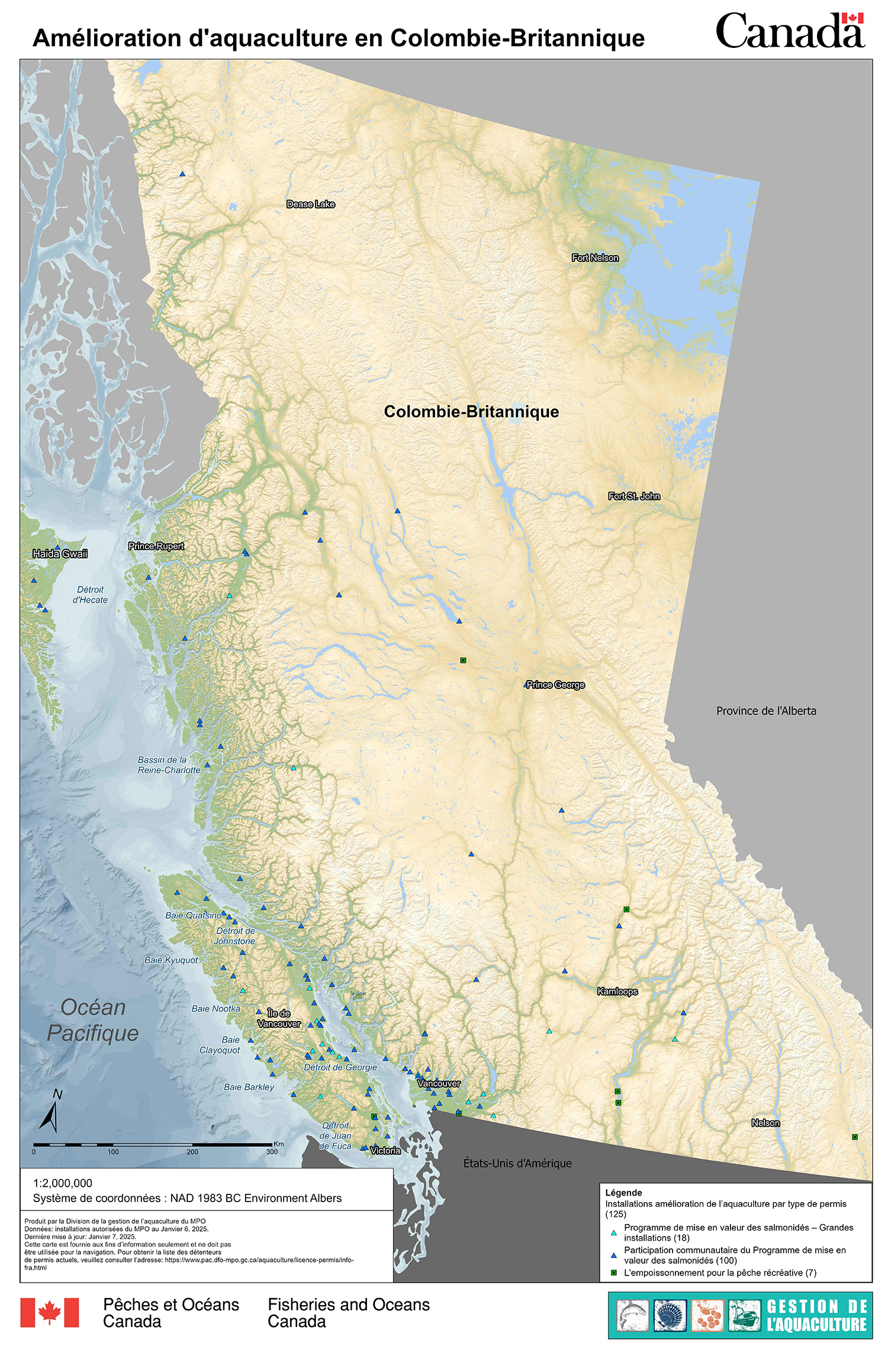 Carte : Aquaculture de mise en valeur en Colombie-Britannique