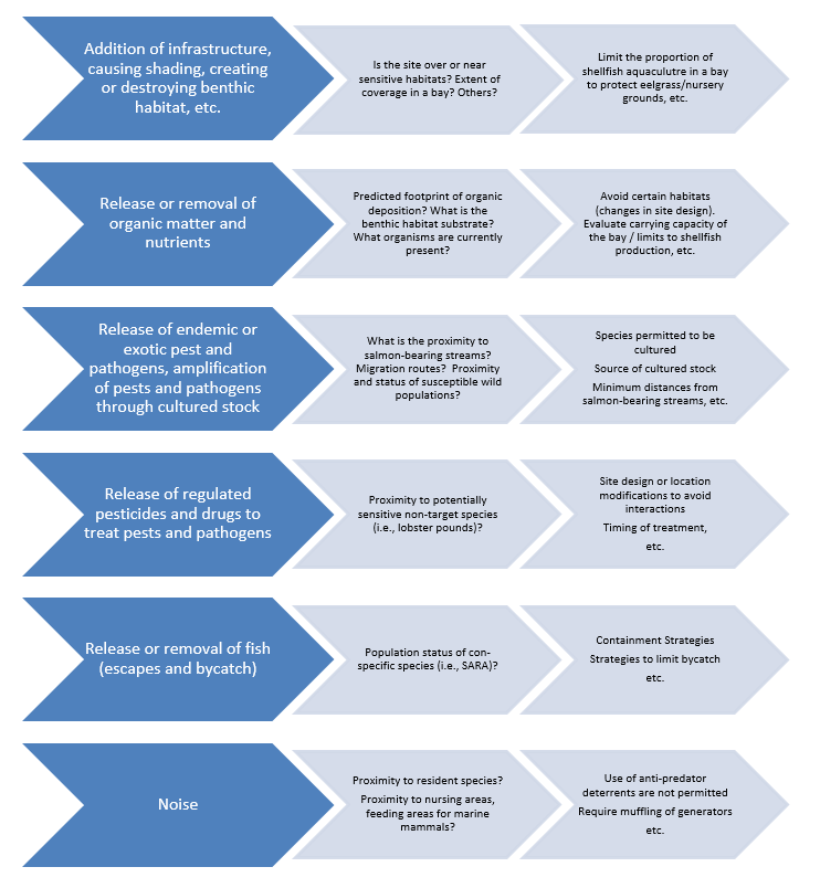 Graph: Pre-site assessment considerations of aquaculture pathways of effects