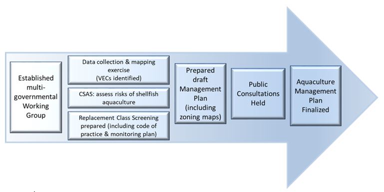 Process flow figure for the development of aquaculture bay management plans in New Brunswick.