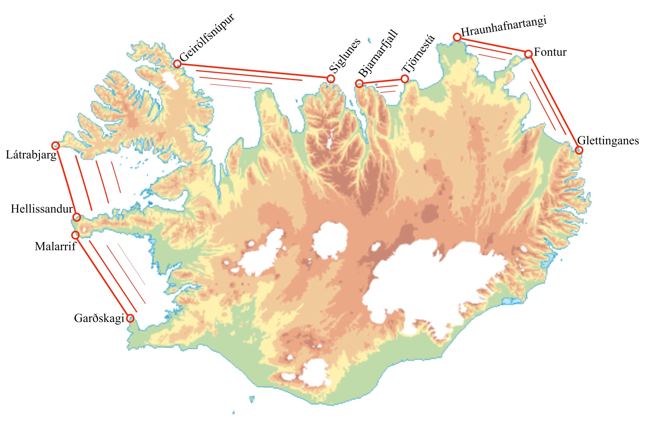 Carte de l’Islande indiquant les zones de protection du saumon.