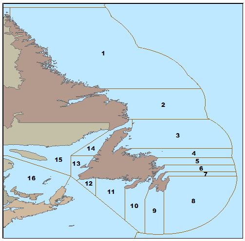 Map of Capelin fishing areas around Newfoundland and Labrador