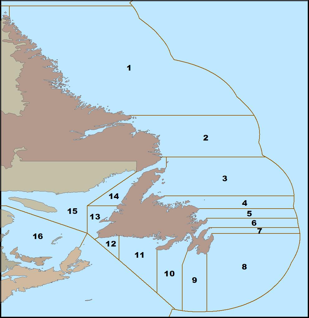 Zones de pêche au capelan autour de Terre Neuve-et-Labrador