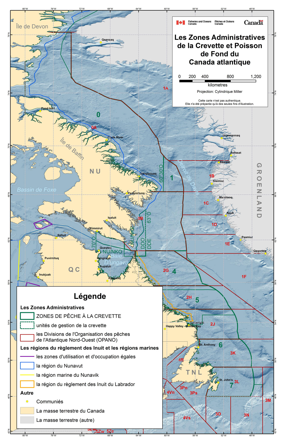 Carte : Zones administratives de la crevette.