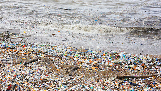 Une plage couverte de microplastiques.