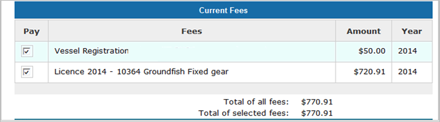 This is an image of the Pay Fees screen