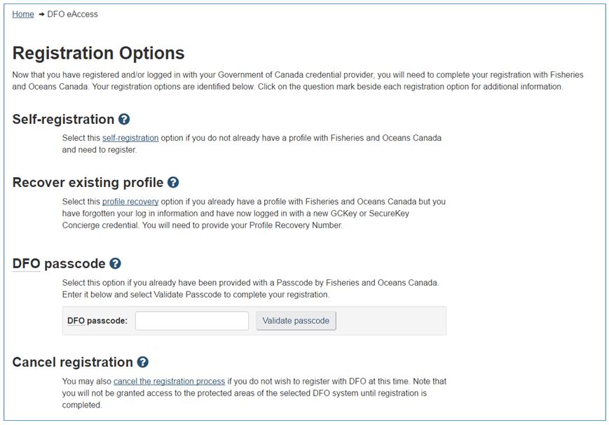 Screenshot - Registration options