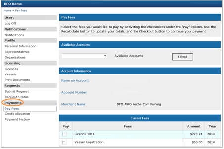 This is an image of the Pay Fees screen, where the Payments hyperlink is circled in orange