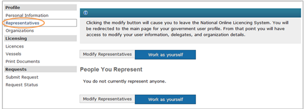 This is an image of the Representatives screen, where the Representatives hyperlink is circled in orange
