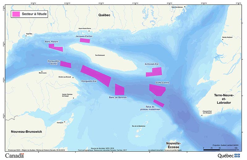 Carte : Secteur à l’étude dans le nord du golfe du Saint-Laurent