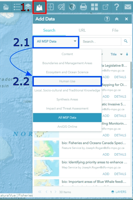 Add Data widget showing dropdown menu with data libraries