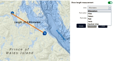 Map displaying a line between 2 floating dock structures.