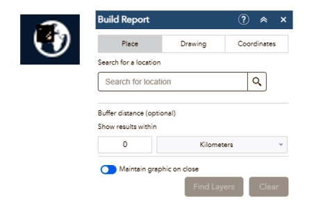 Build Report widget button and the features within the open build report window.