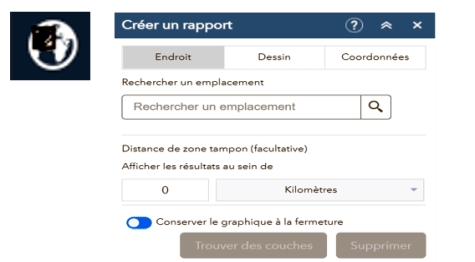 Le bouton du widget Créer un rapport et les caractéristiques de la fenêtre ouverte de Créer un rapport.