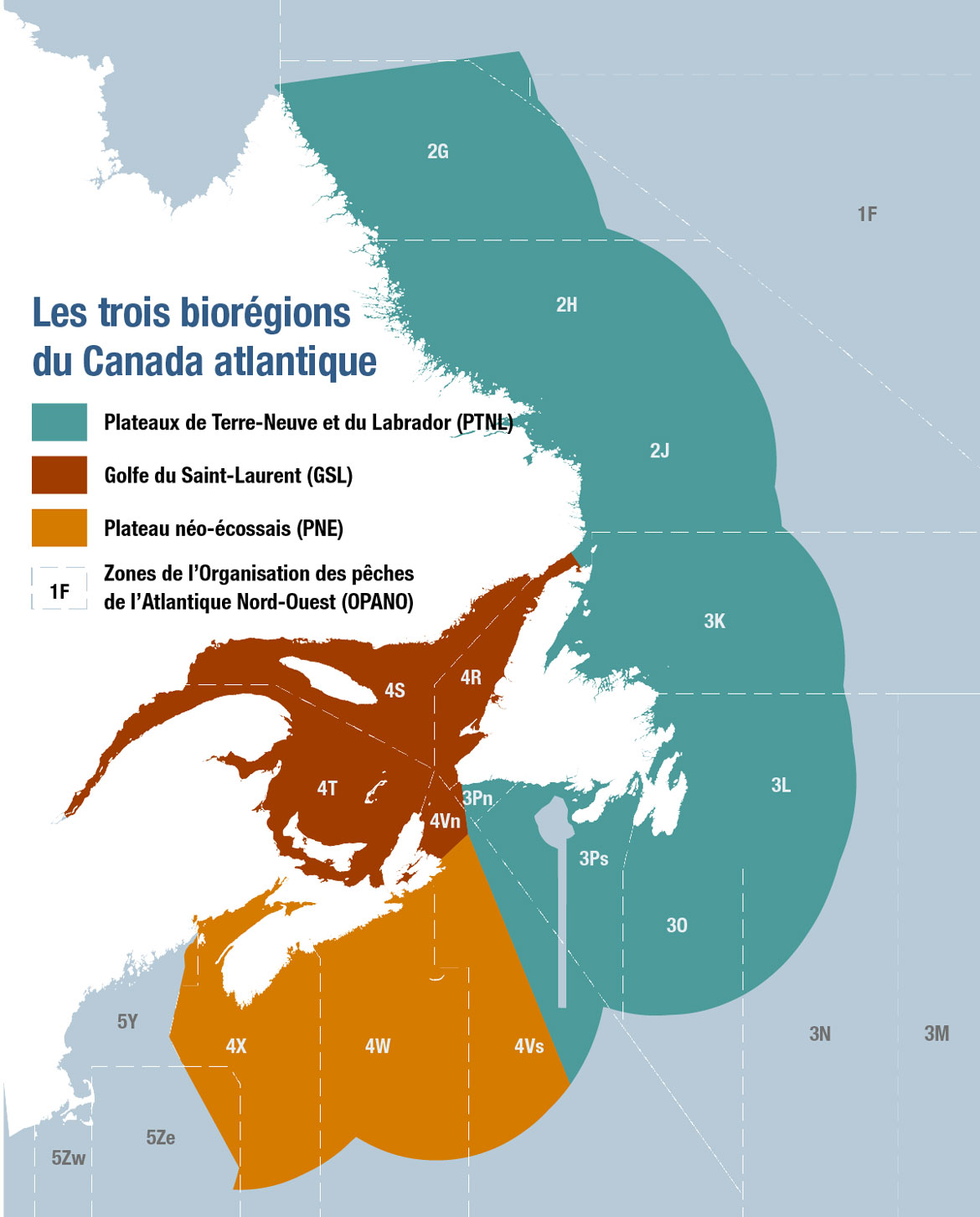 Carte des trois biorégions du Canada atlantique.