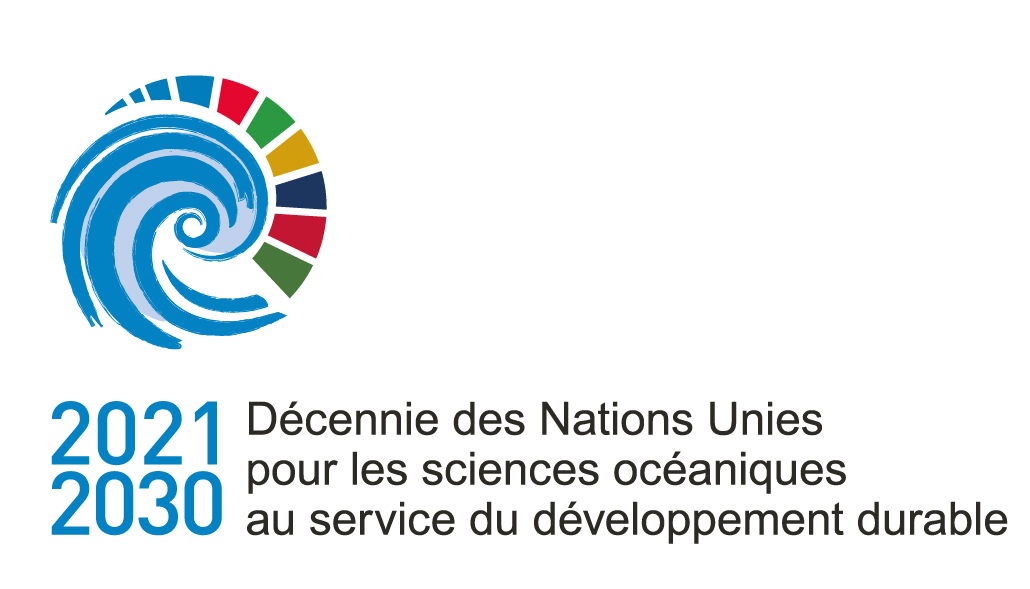 Logo : 2021 2030 Décennie des Nations Unies pour les sciences océaniques au service du développement durable.