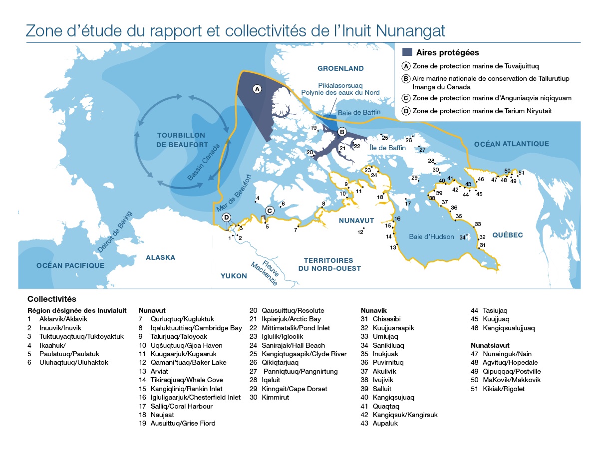 Zone d’étude du rapport et collectivités de l’Inuit Nunangat