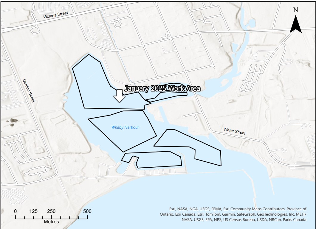 This map shows the area of dredging work completed in January 2025.