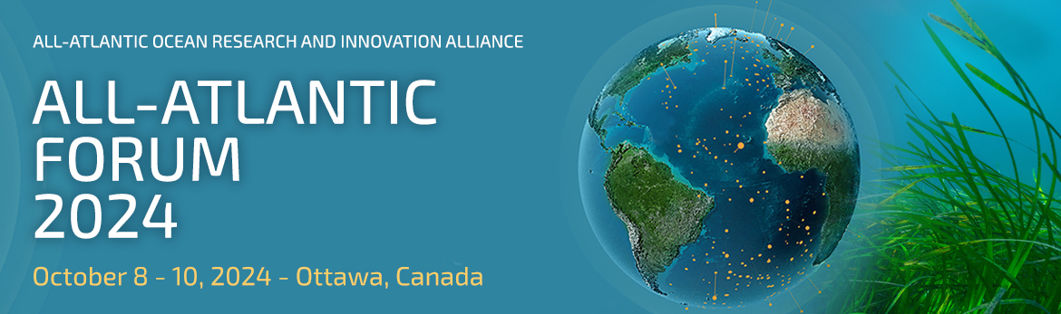 Banner image for All-Atlantic Forum 2024 consisting of blue globe image and green eelgrass background.