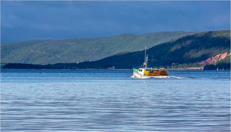 A small fishing vessel near the shoreline