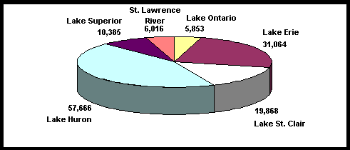 A pie chart depicting the number of Nonresident Non-Canadian Anglers Who Fished in the Great Lakes Areas