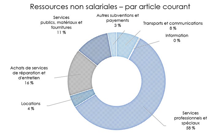 Diagramme circulaire : Ressources non salariales – par article courant. Voir description ci-dessous.